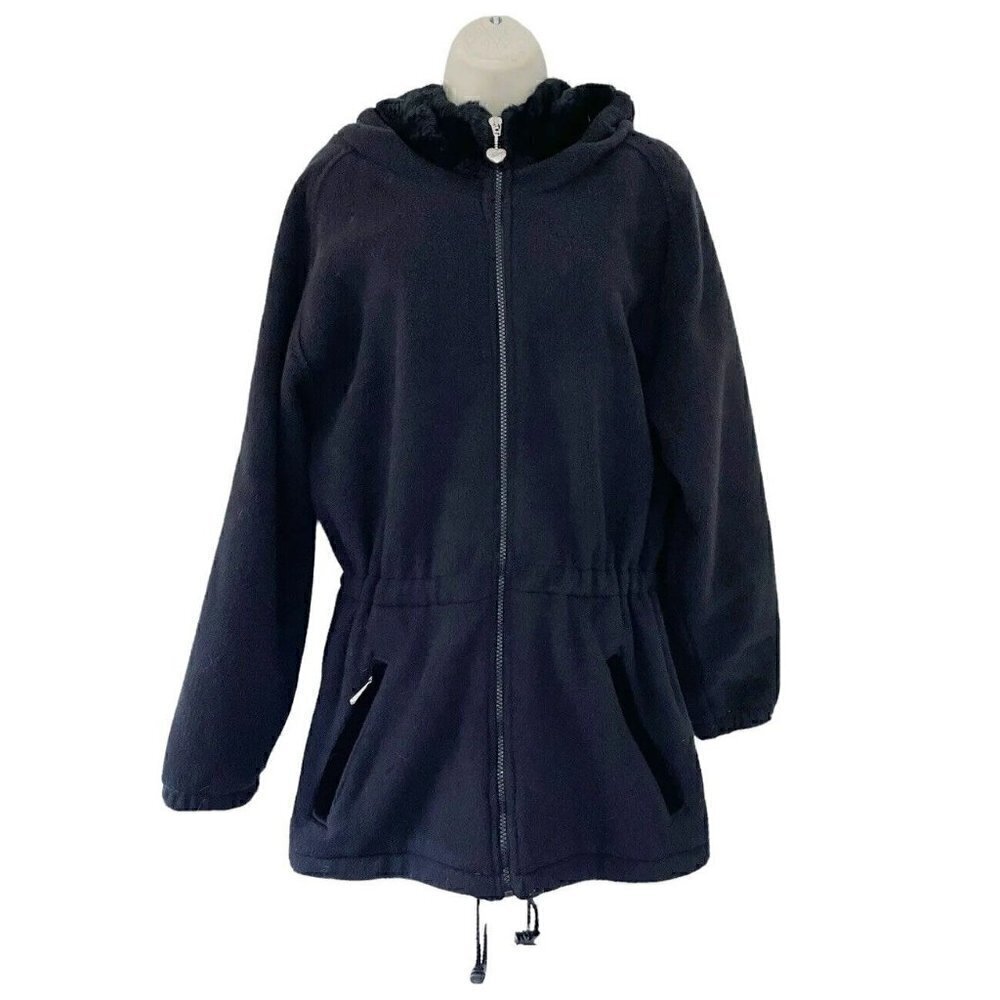 VTG Obermeyer Woman's Sz S Black Fleece Toggle Waist Hooded Jacket